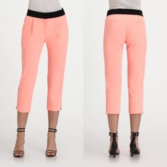 MILLY Pink Layney Cropped Zipcuff Pants Tuxedo - Picture 2 of 8
